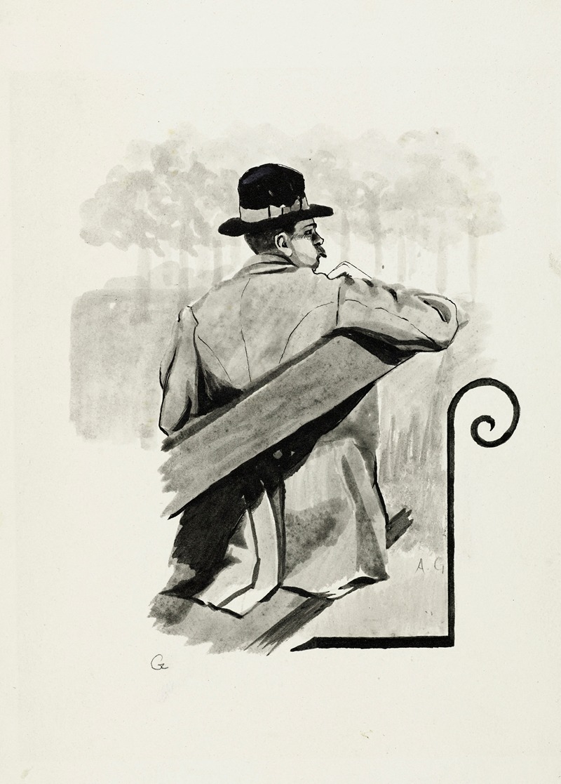 Arthur-Joseph Gueniot - Homme assis sur un banc, vu de trois-quarts dos