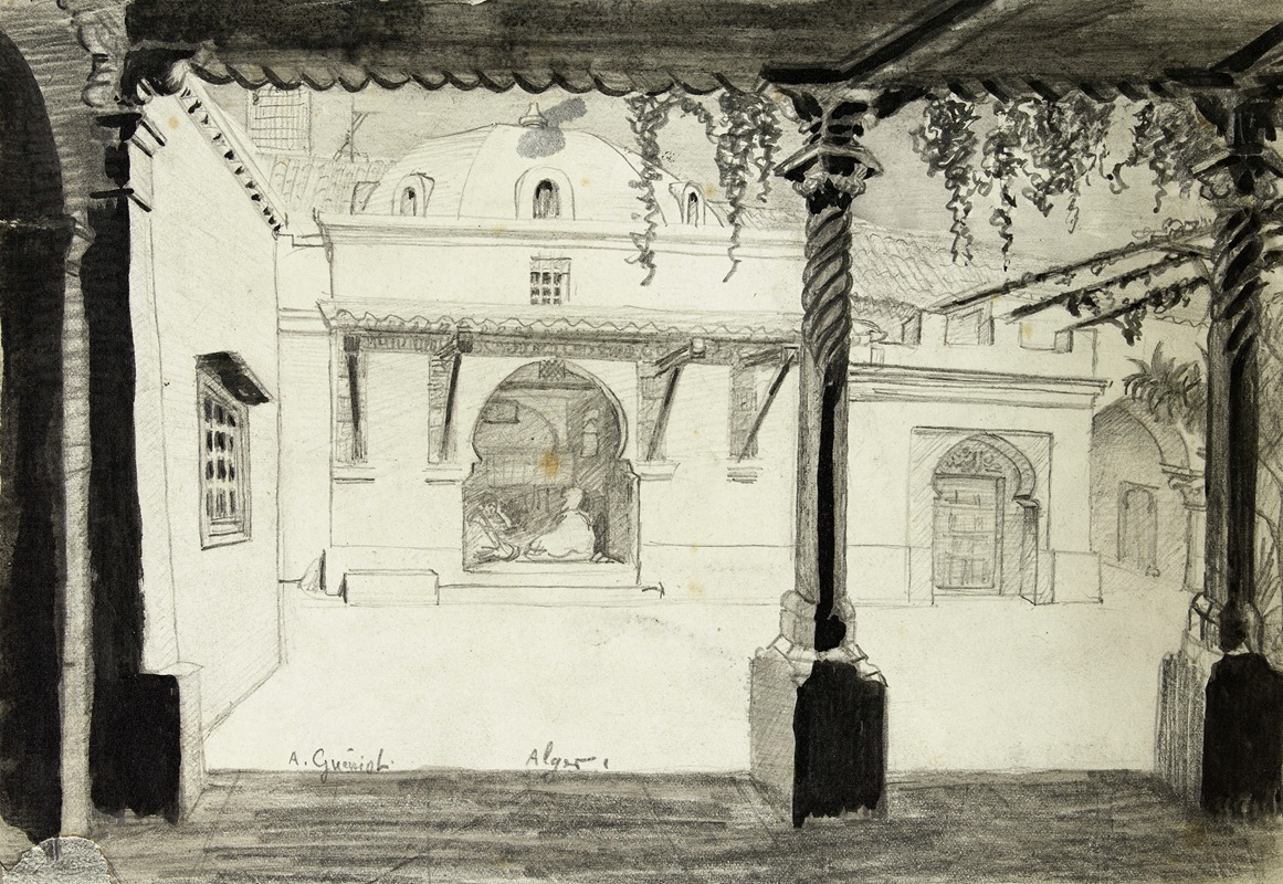 Arthur-Joseph Gueniot - Intérieur de cour à Alger