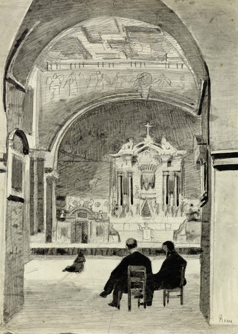 Arthur-Joseph Gueniot - Intérieur d’église à Rome