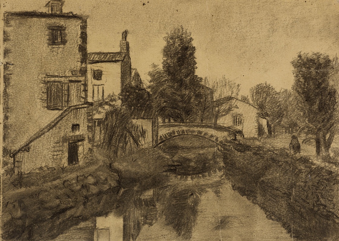 Arthur-Joseph Gueniot - Paysage champêtre avec un petit pont