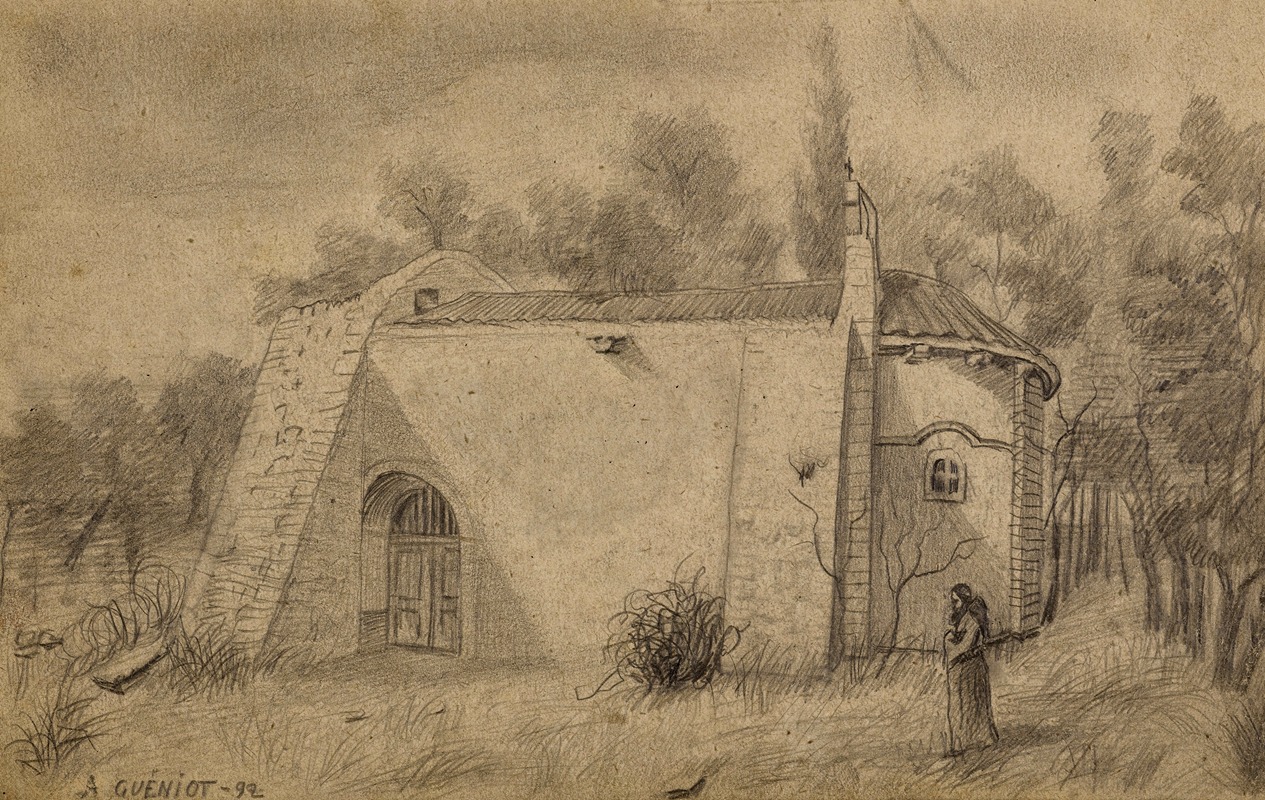 Arthur-Joseph Gueniot - Petite chapelle à Riom en Auvergne, avec un moine