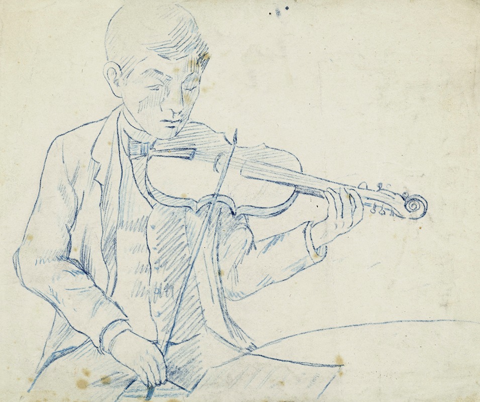 Arthur-Joseph Gueniot - Portrait de M. Lhuillier, cousin de Guéniot, jouant du violon