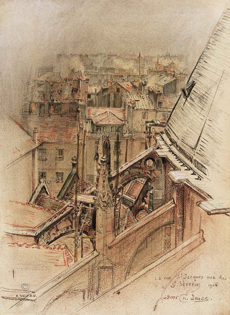 Charles Jouas - Rue Saint Jacques, 1906, vue du haut de l’église Saint Séverin