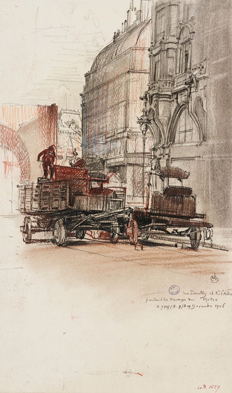 Charles Jouas - Travaux du métropolitain rue Danton et boulevard Saint-André (le caisson)