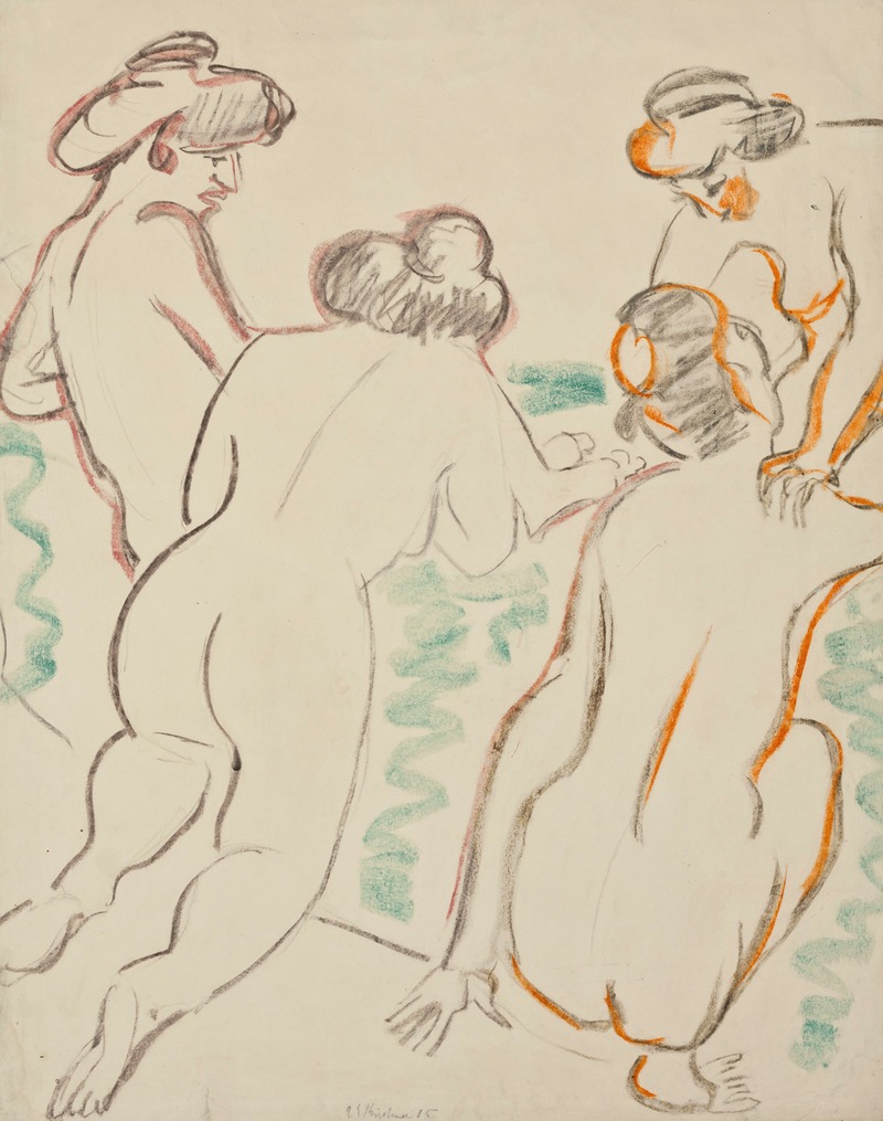 Ernst Ludwig Kirchner - Gruppe nackter Frauen in Unterhaltung