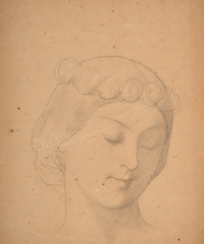 Eugène Emmanuel Amaury Duval - Etude de visage de jeune fille couronnée pour l’église Saint-Germain l’Auxerrois à Paris