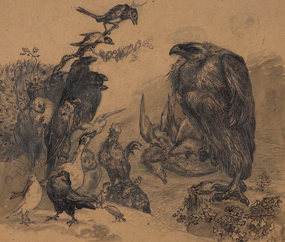 Félix Bracquemond - Birds of prey devouring their prey in front of a crowd of envious birds