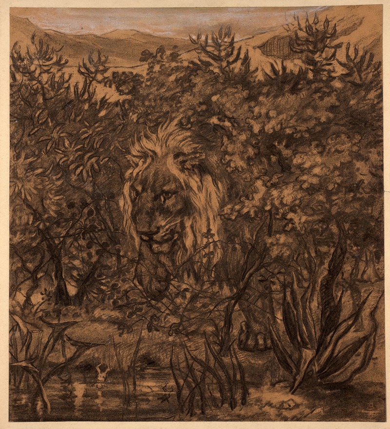 Félix Bracquemond - Lion emerging from the foliage