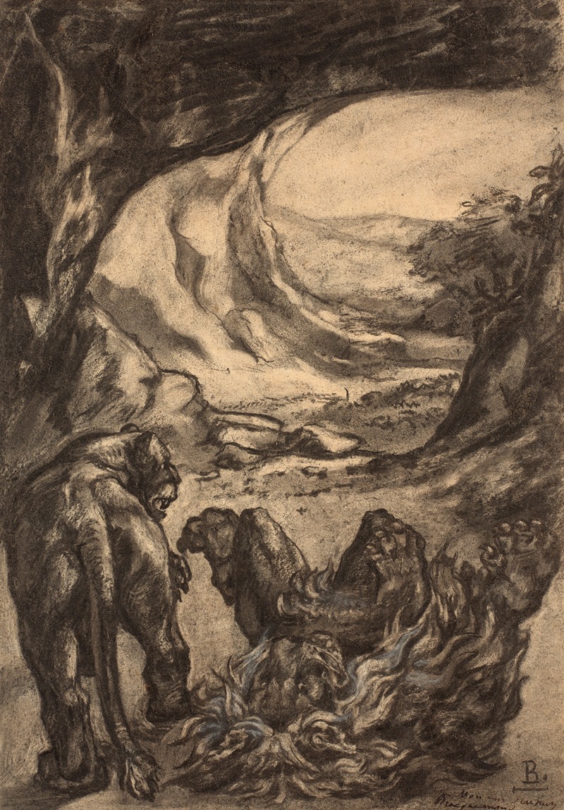 Félix Bracquemond - Two lions in a cave