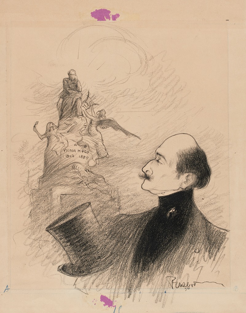 Francisque Poulbot - Edmond Rostand devant le monument de Victor Hugo