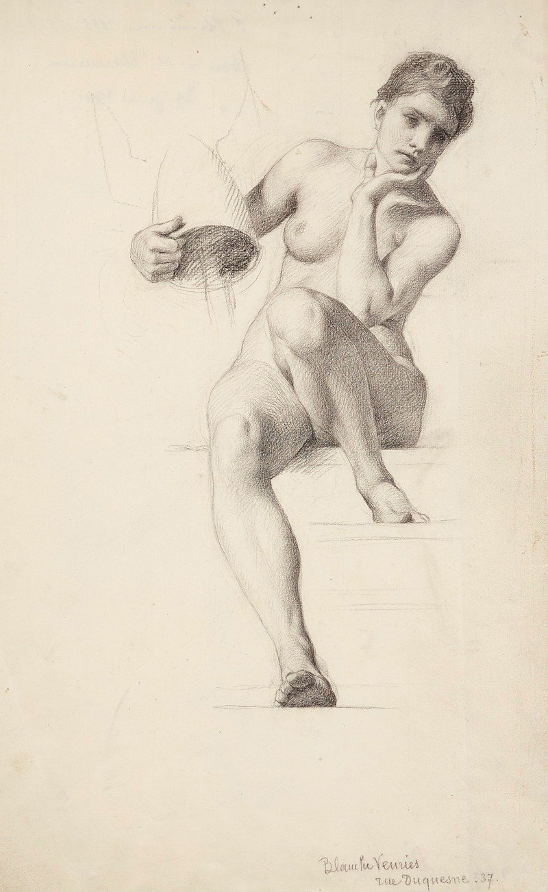 François Emile Ehrmann - Etude de femme nue assise, la tête appuyée