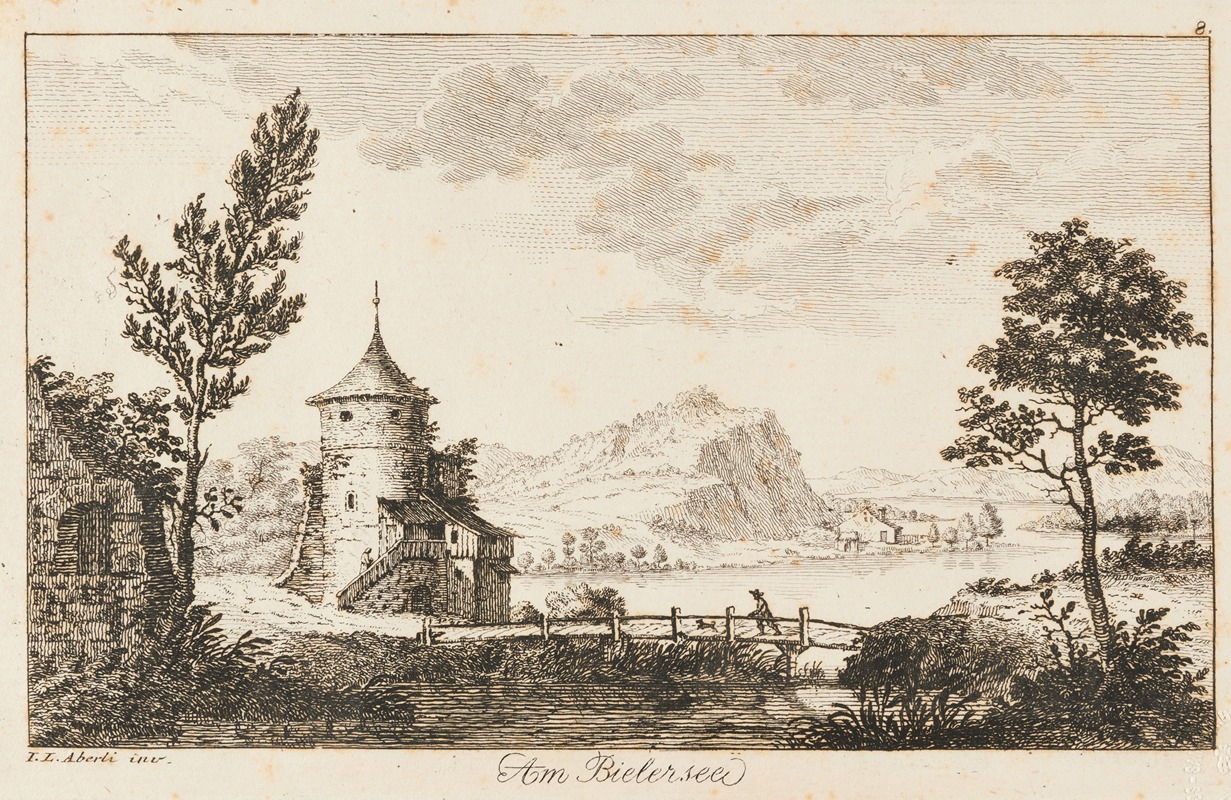 Johann Ludwig Aberli - Am Bielersee [Landschaft mit Turm]