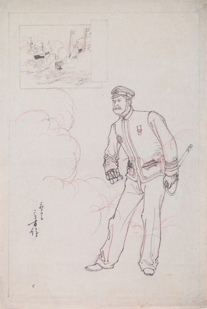 Toshikata Mizuno - Preparatory Drawing for a Woodblock Print Depicting a Japanese Naval Officer during the Sino-Japanese War