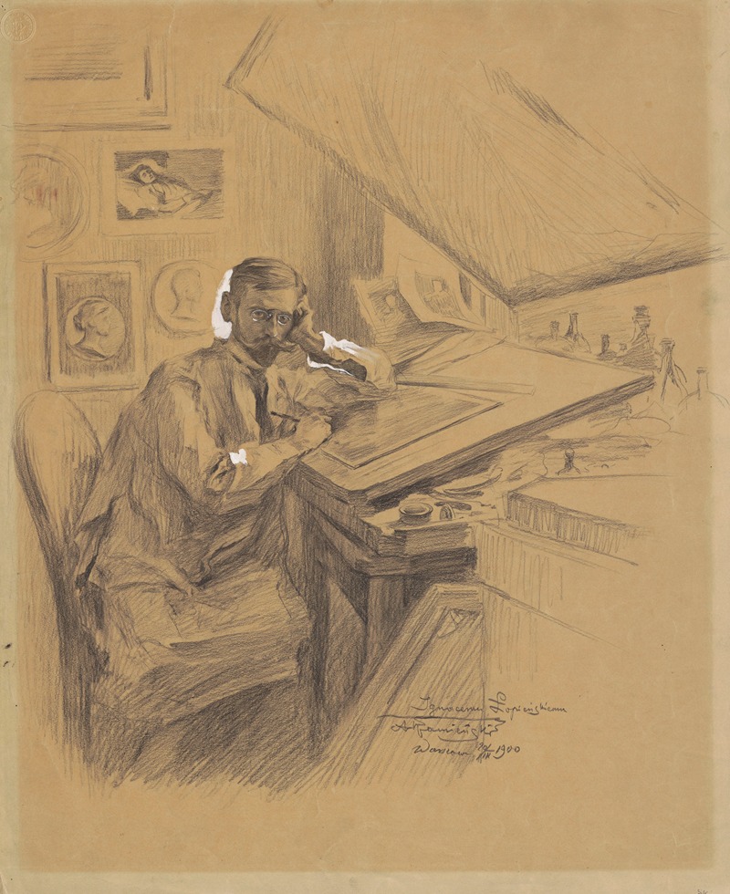 Antoni Kamieński - Portrait of Ignacy Łopieński in His Studio
