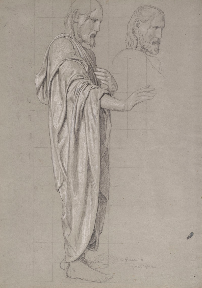 Hans Thoma - Christ with His Right Hand Outstretched, next to the Figure’s Head Redrawn