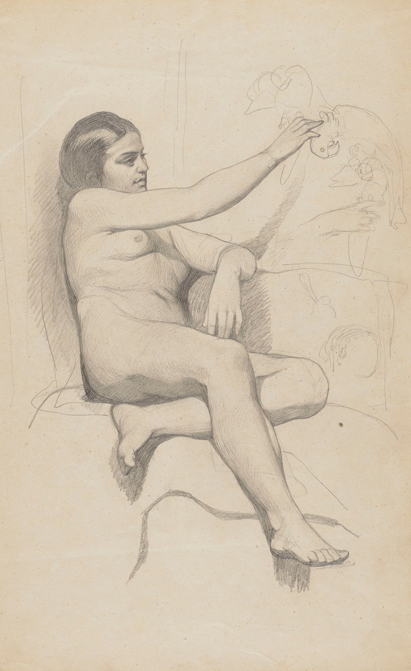 Hans Thoma - Female Nude with a Parrot