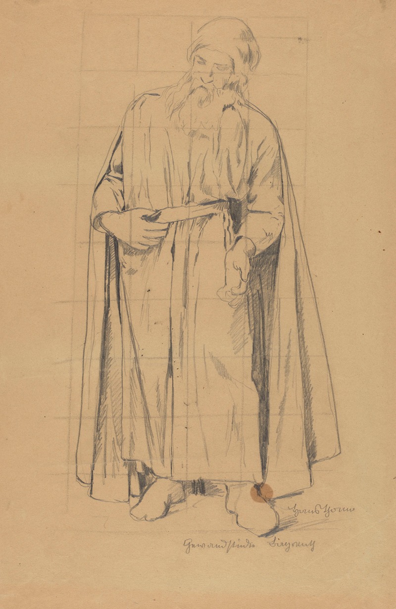 Hans Thoma - Figure of an Old Man in a Long Robe Wearing a Turban