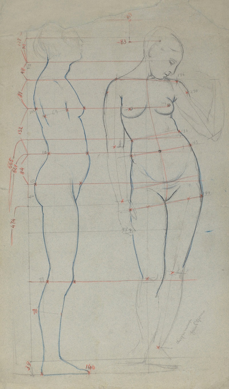 Hans Thoma - Graph of Female Nude Proportions as Seen from the Profile and En Face