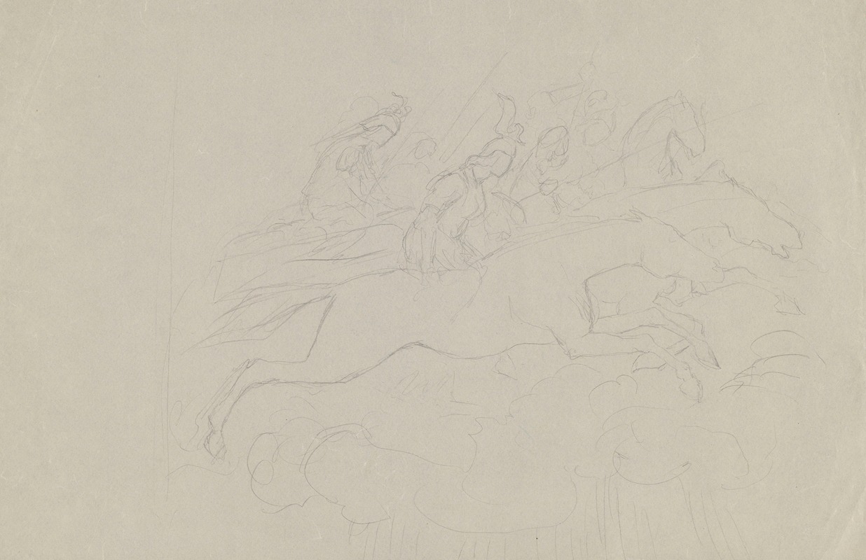 Hans Thoma - Group of Rushing Valkyries on Horseback, above the Clouds
