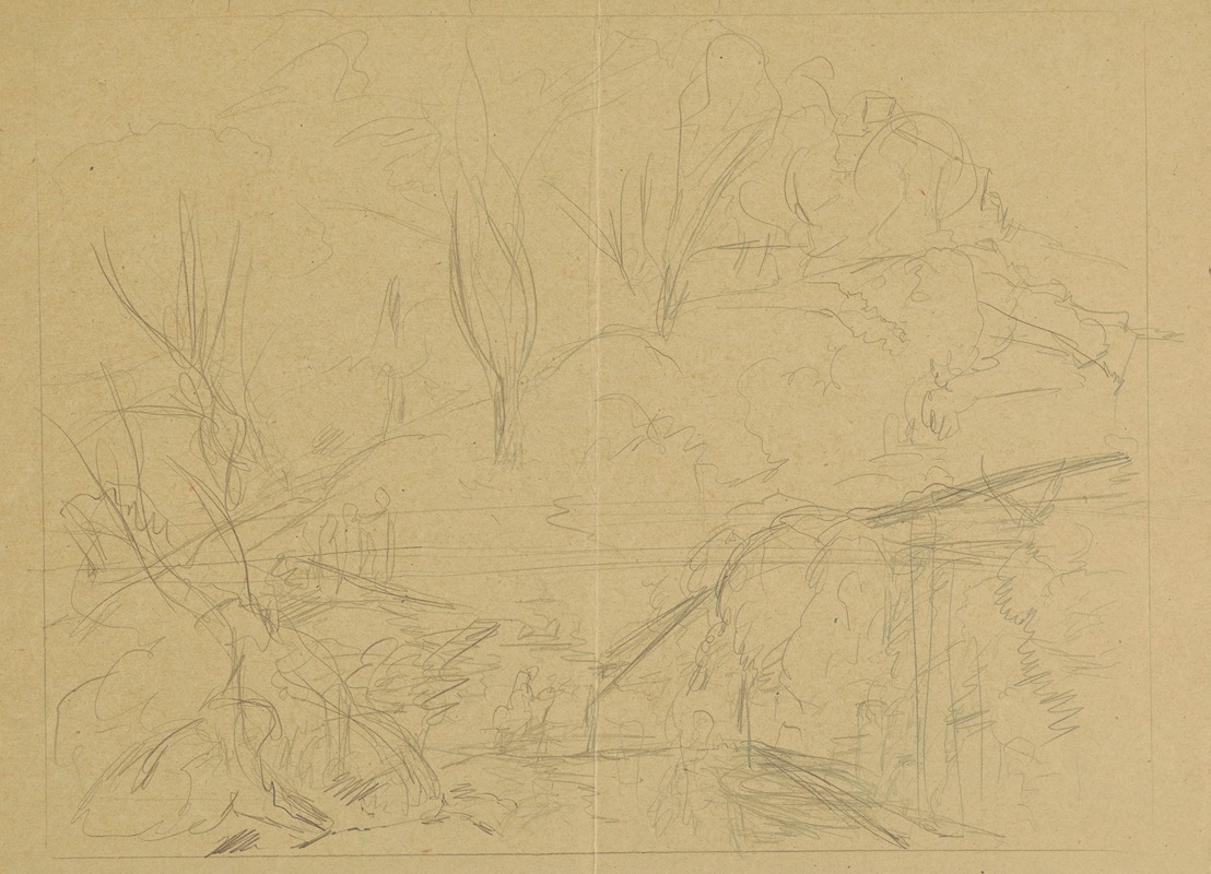 Hans Thoma - Hill overgrown with trees and shrubs; verso