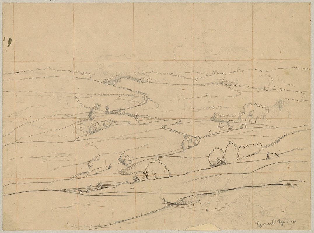 Hans Thoma - Hilly landscape with a road and trees