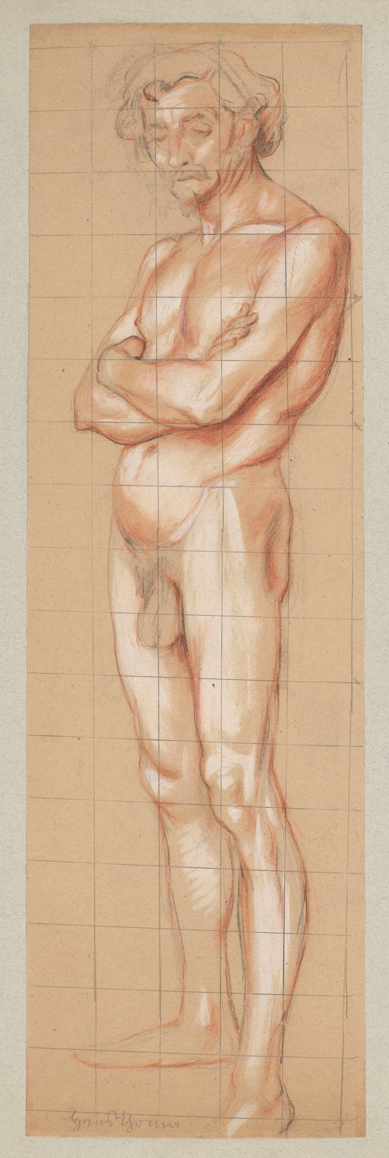 Hans Thoma - Male Nude with Folded Arms