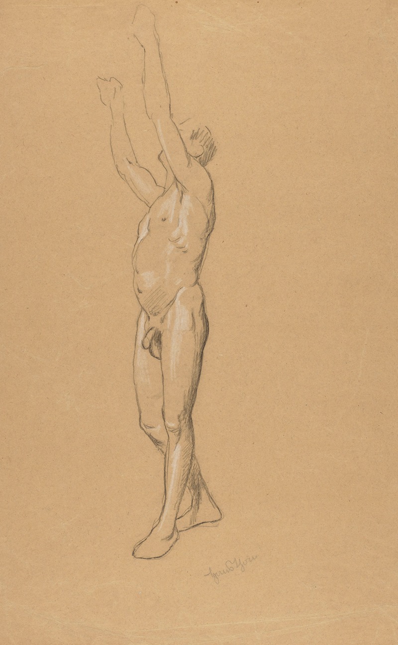 Hans Thoma - Male Nude with Raised Hands