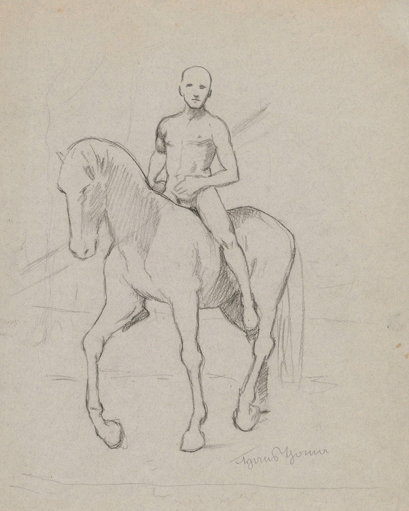 Hans Thoma - Naked young man riding a horse