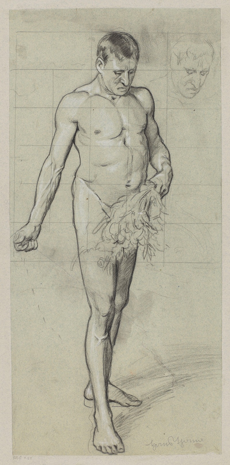 Hans Thoma - Nude Male with a Bunch of Plants in His Left Hand