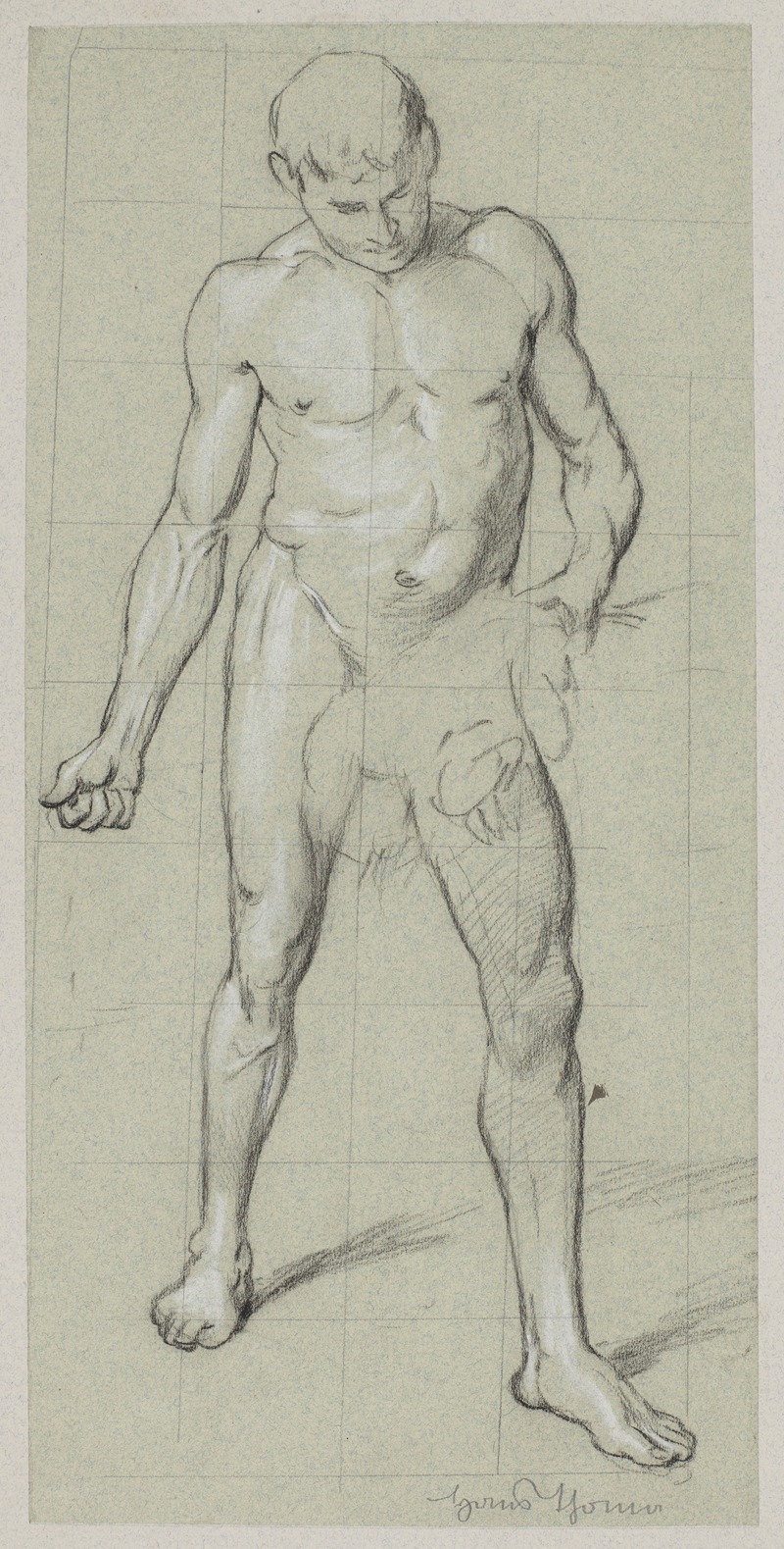 Hans Thoma - Nude Male with a Bunch of Plants in His Left Hand