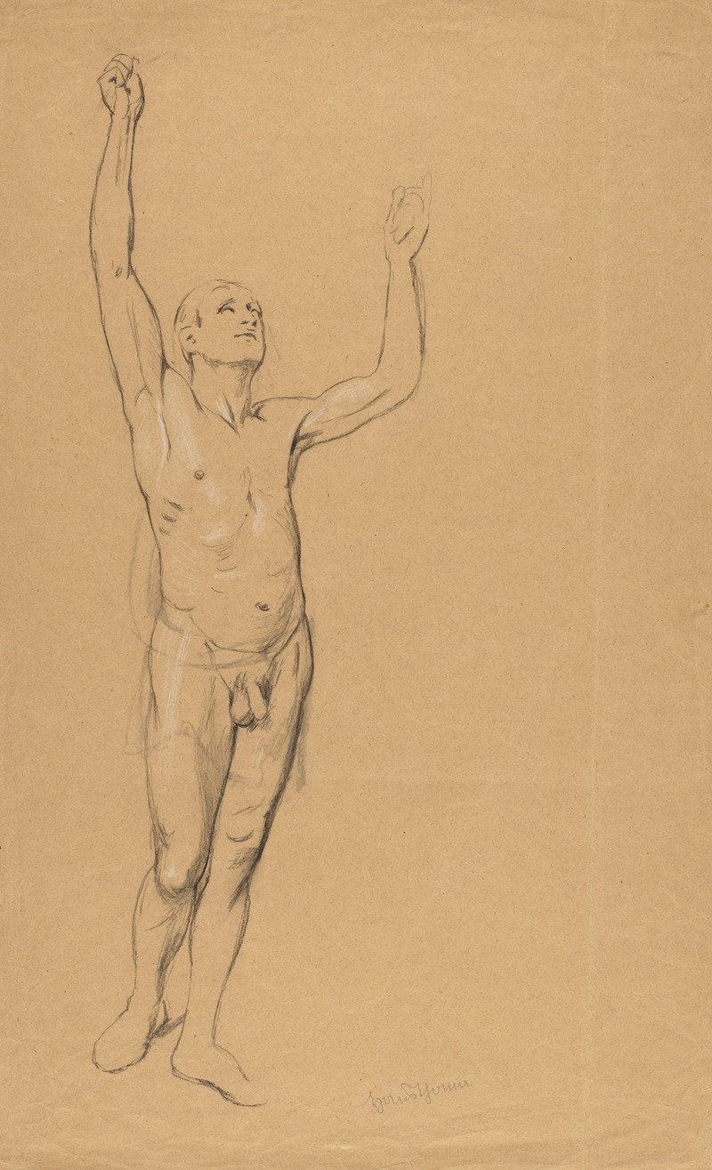 Hans Thoma - Nude Male with Raised Hands