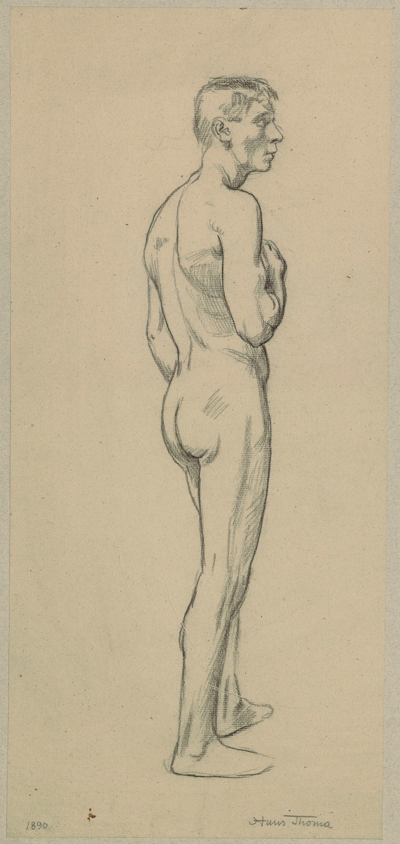 Hans Thoma - Nude mane depicted from the back