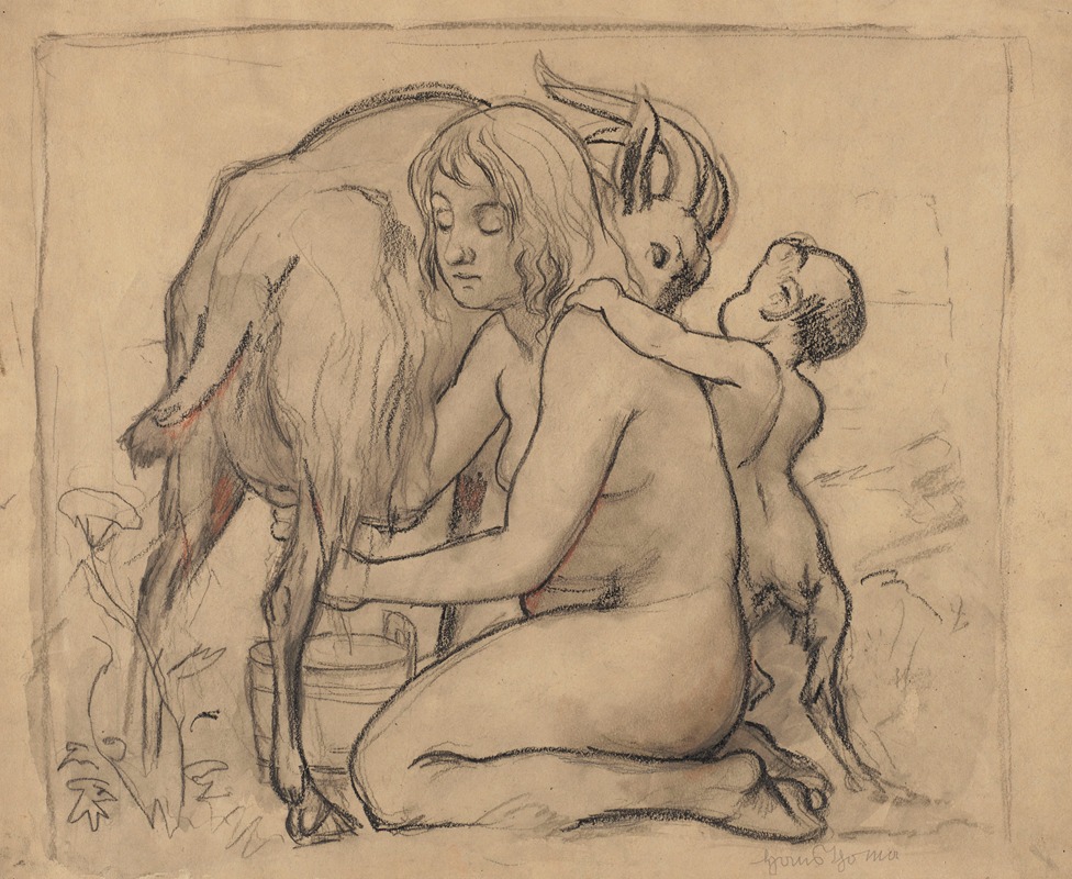 Hans Thoma - Nymph Milking a Goat