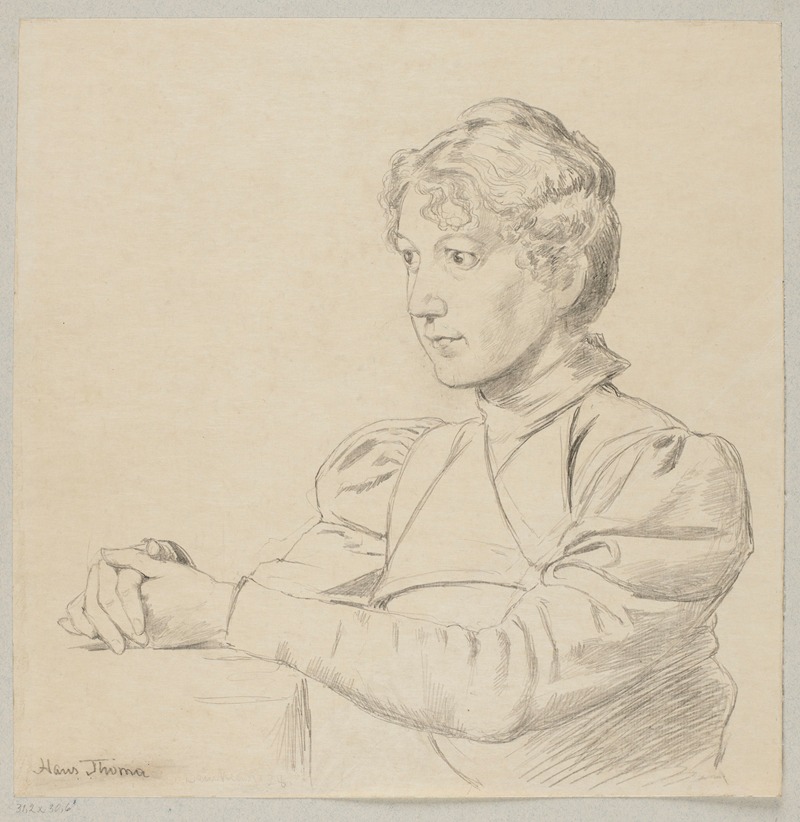 Hans Thoma - Portrait of a Young Girl with Her Hands on the Table, Depicted from the Waist Up