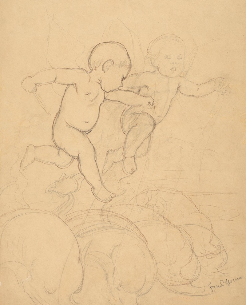 Hans Thoma - Putti Riding Dolphins