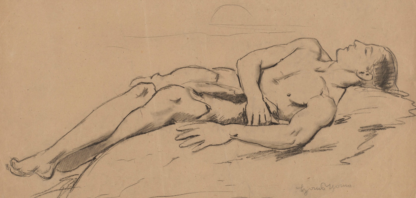 Hans Thoma - Reclining Semi-Nude Young Man