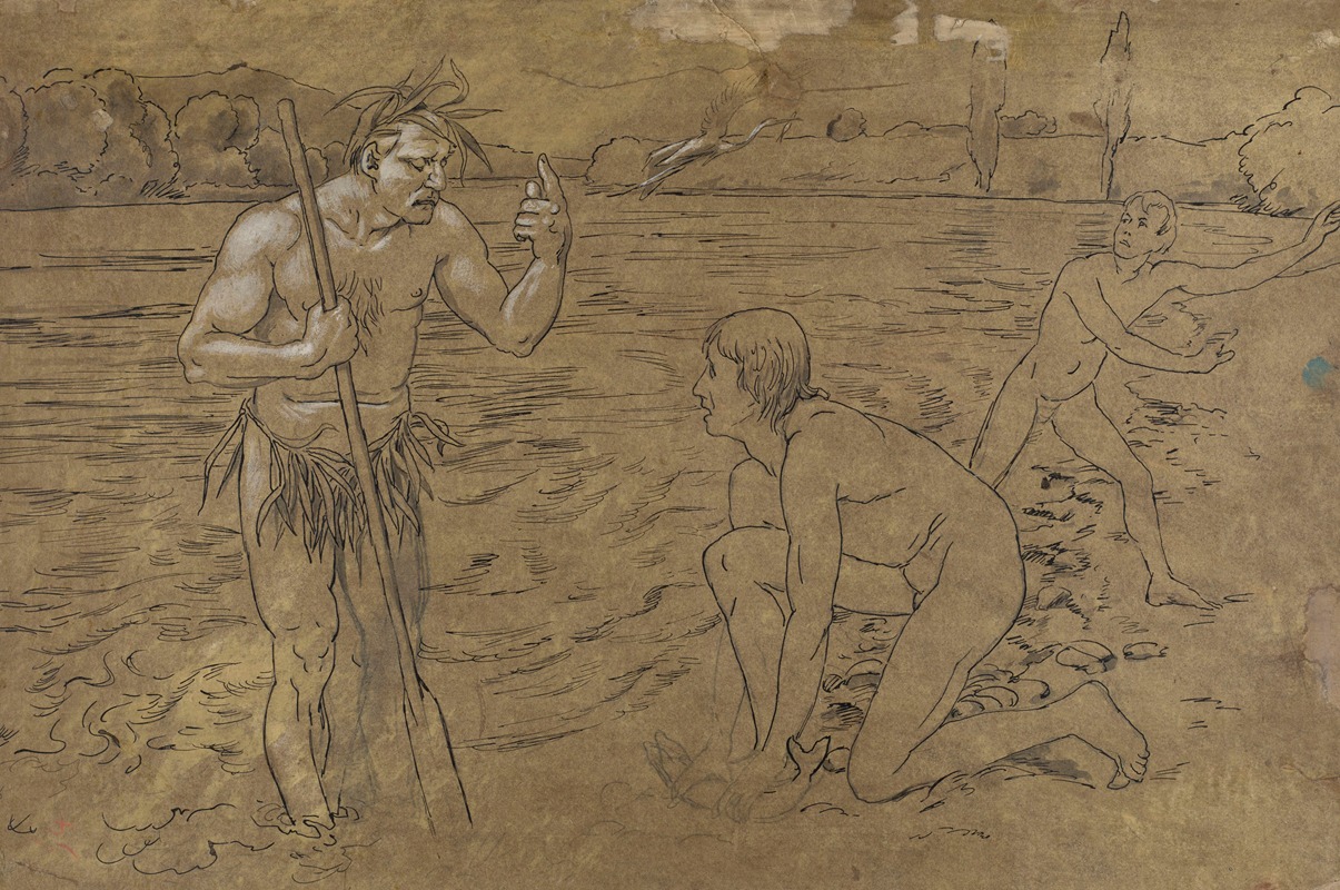 Hans Thoma - Scene with a River Deity and Naked Young Men