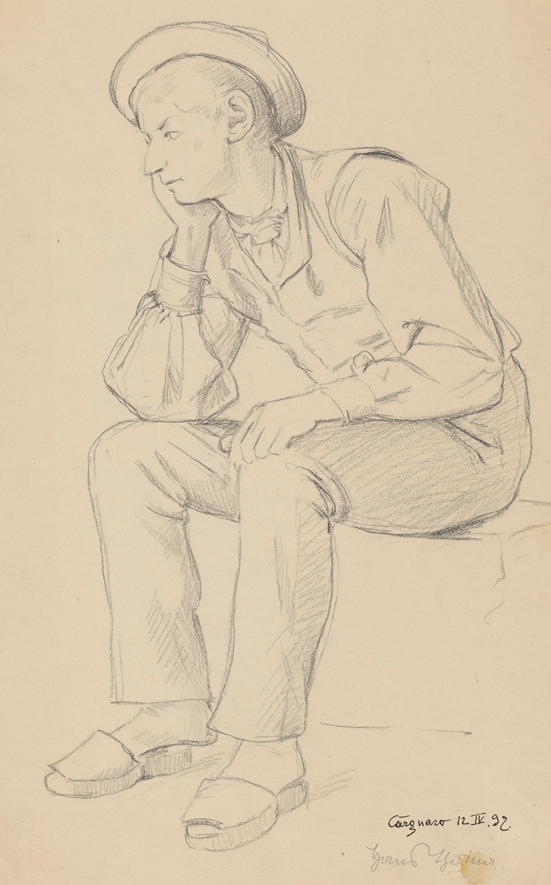 Hans Thoma - Sitting Italian Boy from the Vicinity of Cargnaco, in a Hat and Clogs