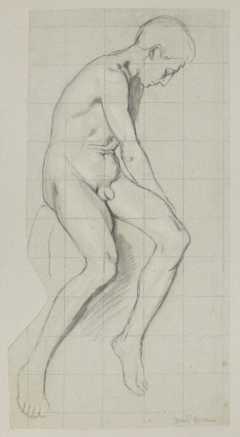 Hans Thoma - Sitting male nude