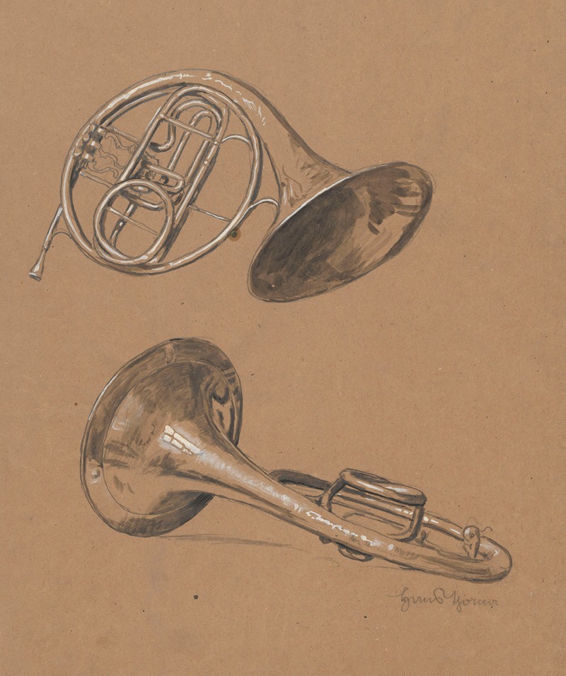 Hans Thoma - Sketch of two French horns