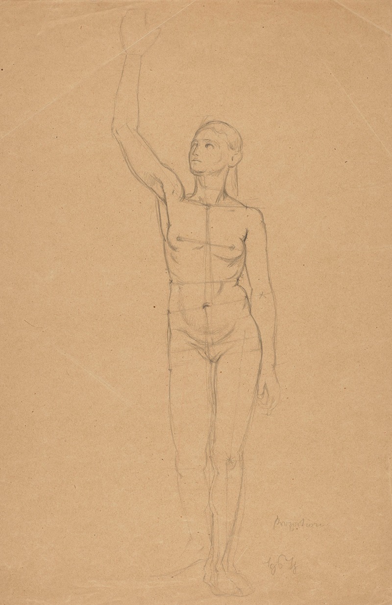 Hans Thoma - Study for a Female Nude with Her Right Hand Raised
