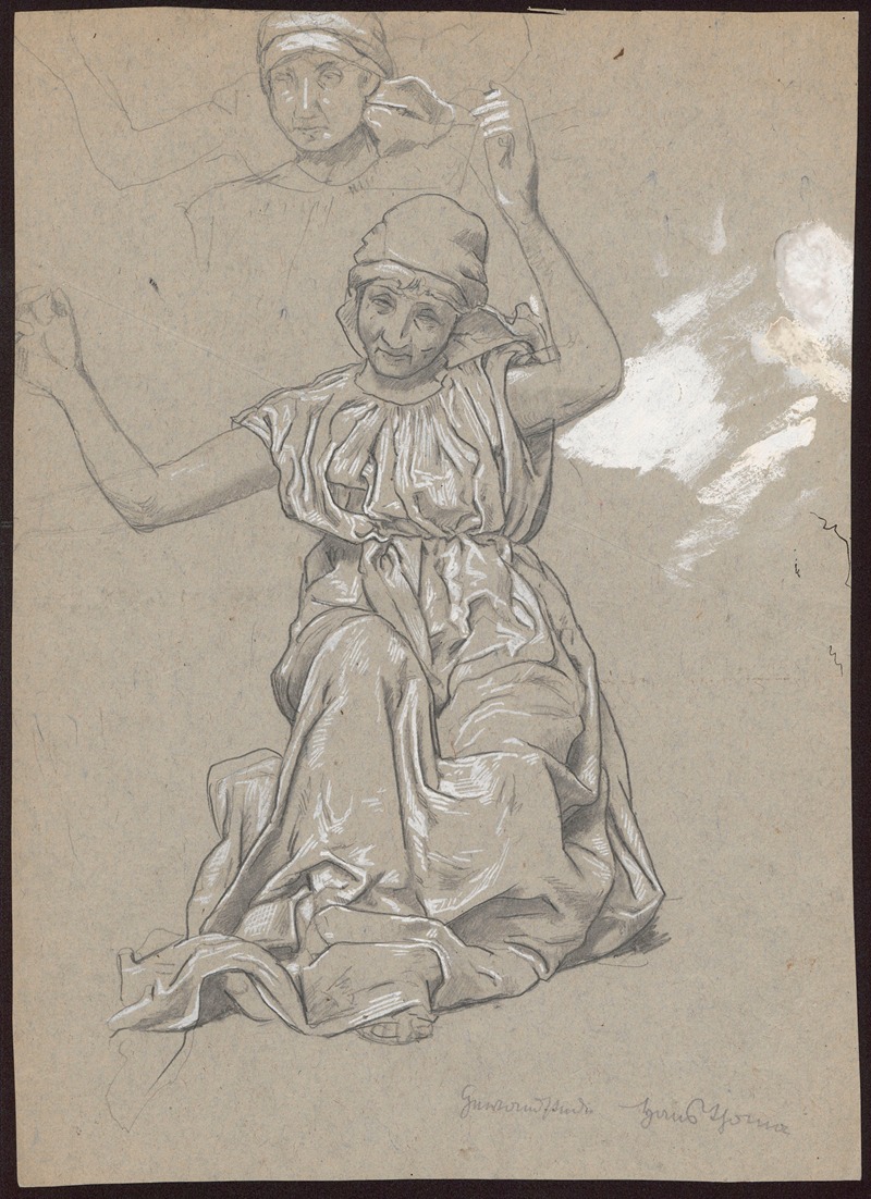 Hans Thoma - Study of a female figure; verso