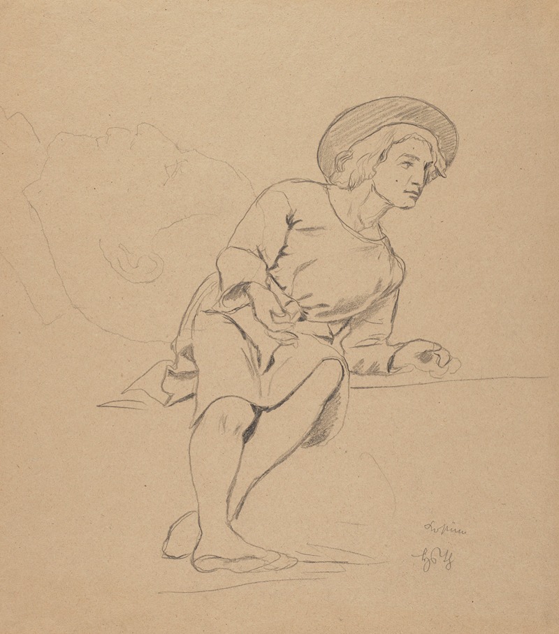 Hans Thoma - Study of a Sitting Man in a Hat, and a Male Head in Profile