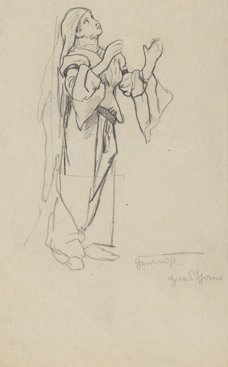 Hans Thoma - Study of a Woman in a Long Robe and Headscarf