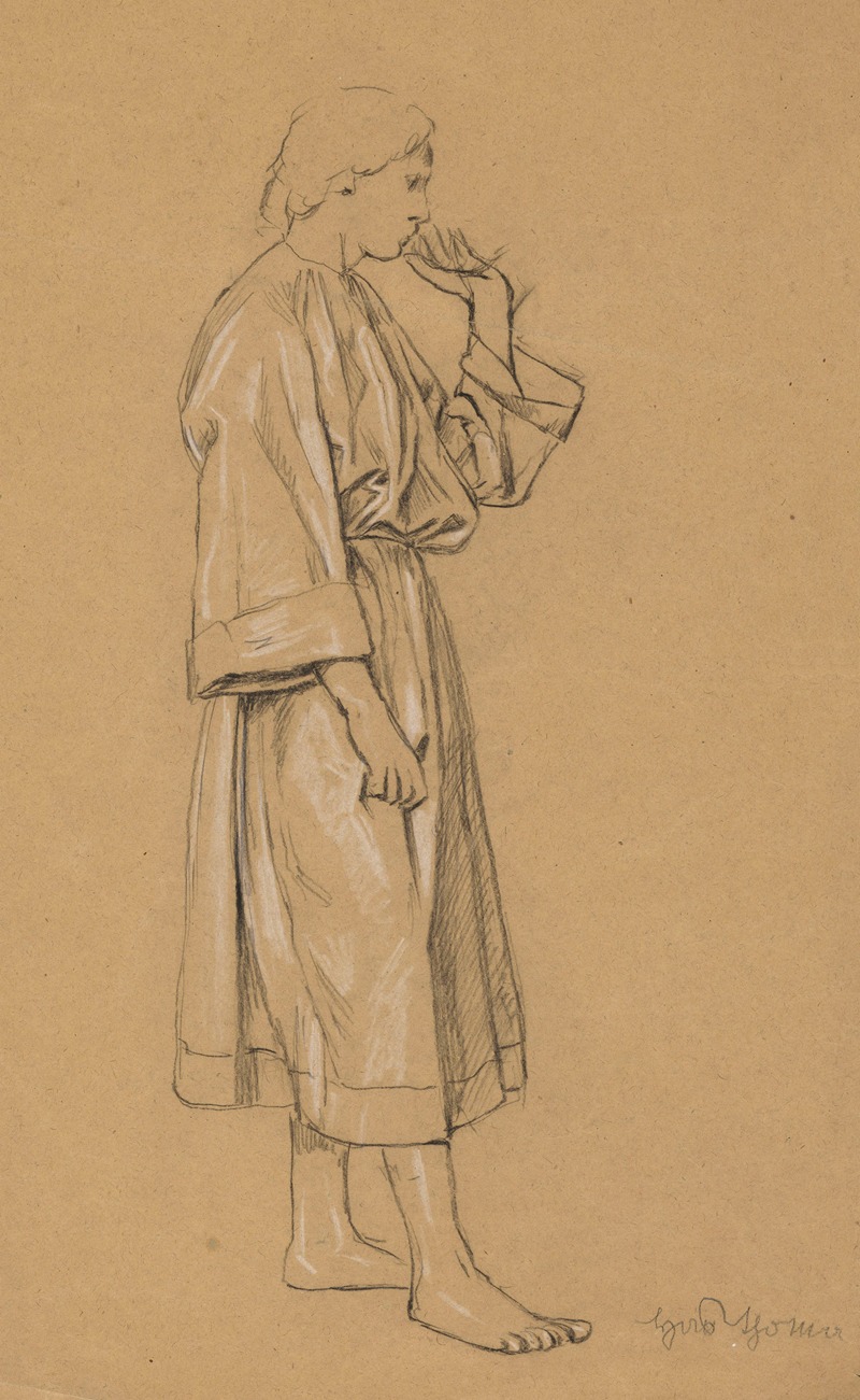Hans Thoma - Study of a Young Man in an Antique-Styled Robe, with His Left Hand Raised to His Chin