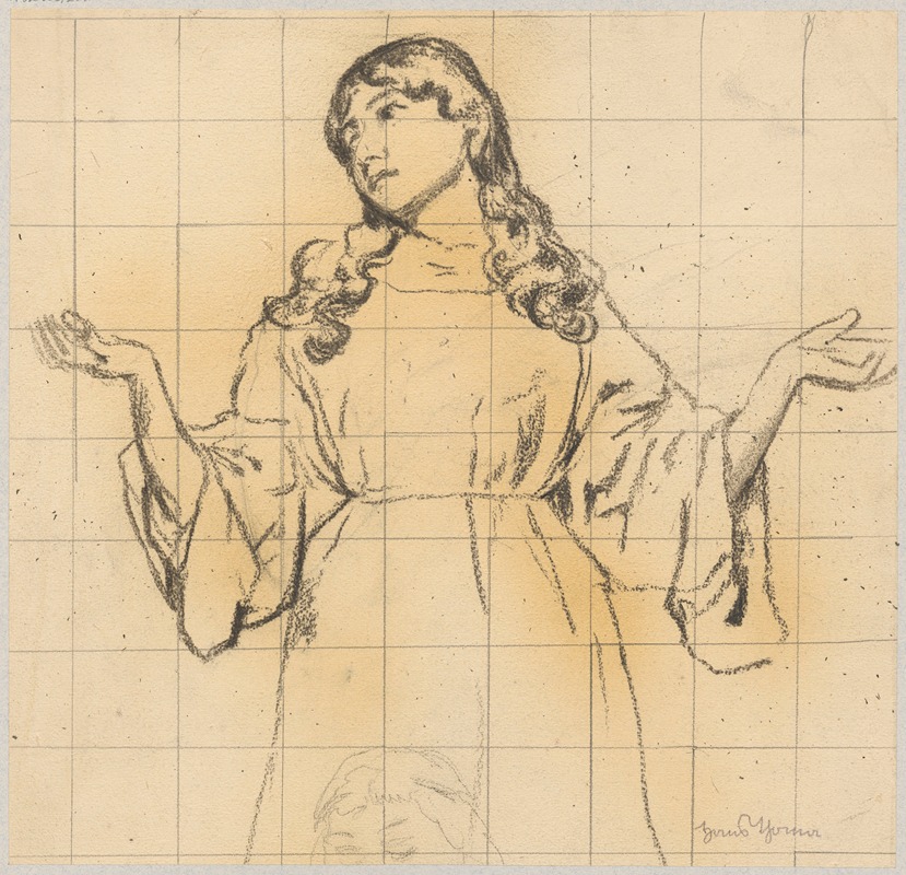 Hans Thoma - Study of a young woman in a loose dress with raised hands