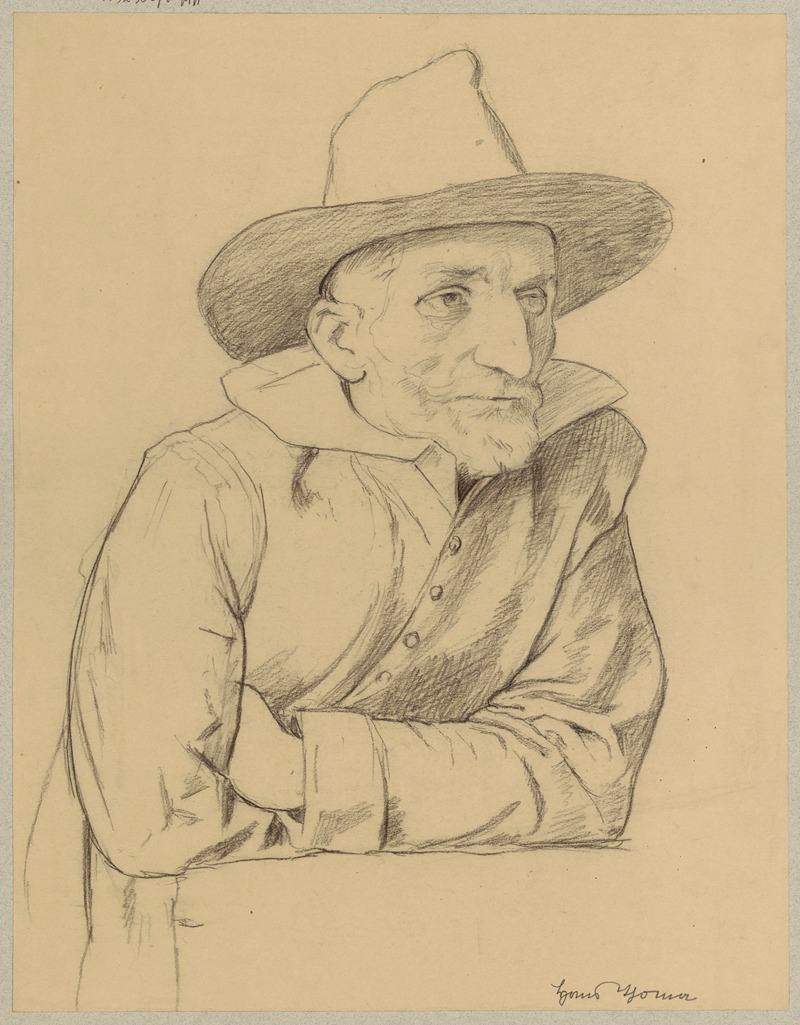 Hans Thoma - Study of an old, bearded man in a hat