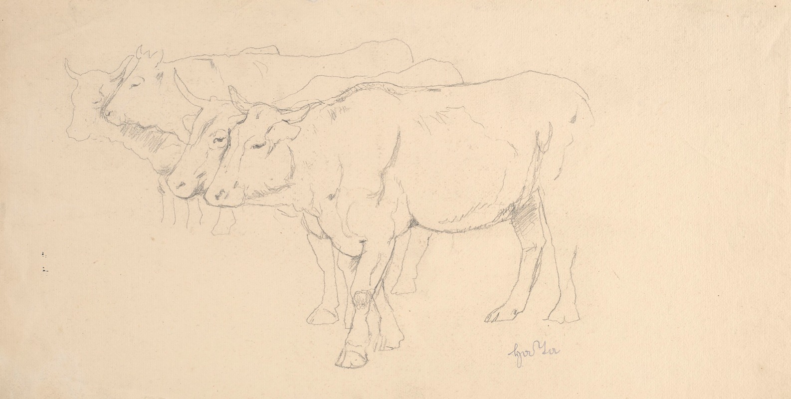 Hans Thoma - Study of Four Cows Walking