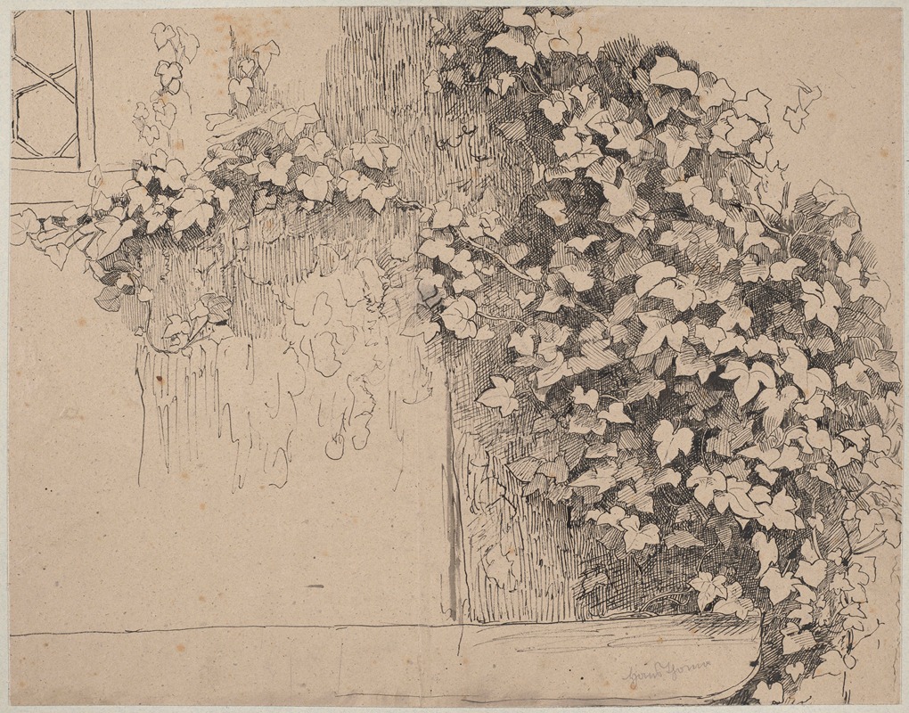 Hans Thoma - Study of Ivy Climbing Up the Wall