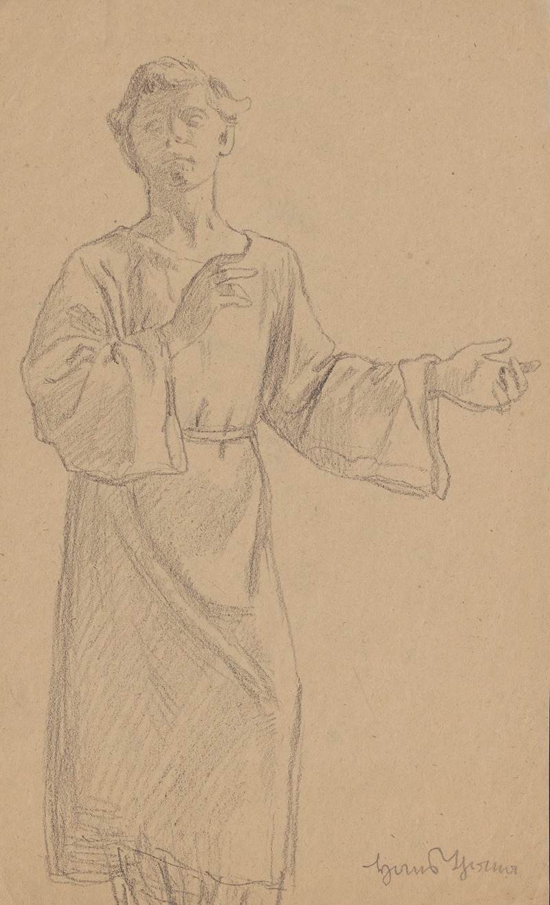 Hans Thoma - Study of the figure of a sitting man in a long robe